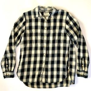 Denim & Supply Flannel Shirt Womens Small Black White Tan Ralph Lauren Boyfriend